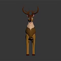 3D Rendered Deer With Brown And White Body Large Antlers Standing Pose Gray Gradient Background