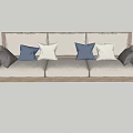 Modern Three-Seat Sofa Simple Multi-Person Wooden Sofa 3d model