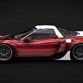 Red High Performance Sports Car With White Roof Sleek Body And Black Wheels