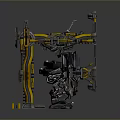 Game Movie Mechanical Character With Yellow Gray Robotic Arms Metal Frame Structure