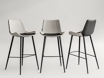 Modern Stylish Bar Stools With Light Grey And Black Seats And Metal Frame Legs 3d model