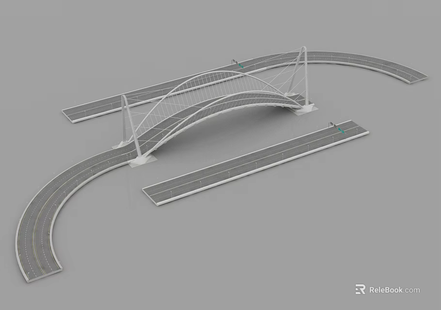 Modern Cable Stayed Bridge With Curved Approach Roads And Architectural Design 3d model 