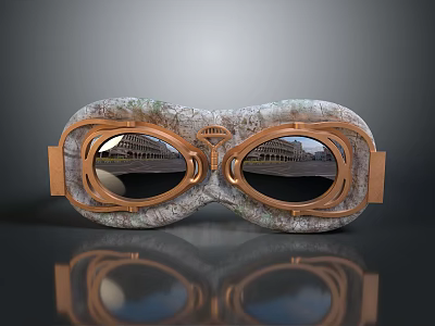 Vintage Goggles Design With Copper Frame Stone Texture And Reflected Building Detail 3d model