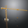 Yellow Tower Crane With Long Boom Base And Hanging Hook On Dark Background