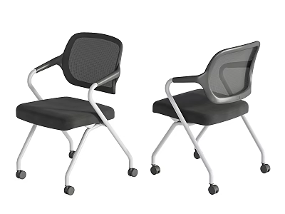 Modern Office Chair With Mesh Back Black Seat And White Metal Frame On Wheels 3d model