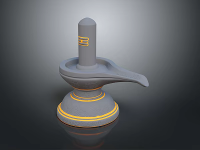 Grey Decorative Object With Yellow Accents Cylindrical Top And Spout like Extension 3d model