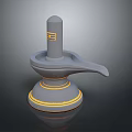 Grey Decorative Object With Yellow Accents Cylindrical Top And Spout like Extension