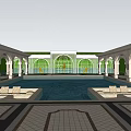 Symmetric Garden Landscape With Central Pathway Lawn Terraces And Ornamental Planters