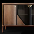 Elegant Modern TV Stand With Wooden Frame Glass Doors And Metal Accents