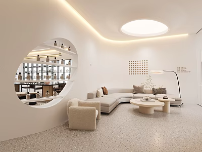 Modern Casual Sofa Set with Beige Armchair and Round Coffee Tables in Bright Interior 3d model