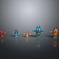 Colorful Cartoon Animal Character Toys Standing In Row On Grey Background