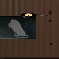 Modern Wall Lamp With Black Bracket And Round Lampshade On Wooden Slat Wall