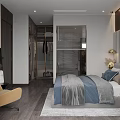 Elegant Modern Bedroom Interior Design With Tufted Gray Headboard Dark Wooden Slats And Nightstands