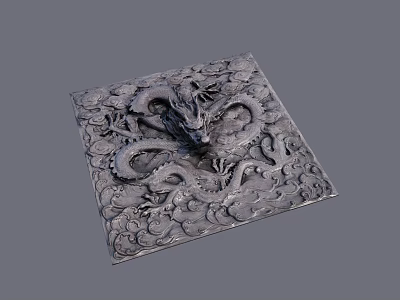 Square Relief Carving With Intricate Dragon Pattern And Cloud Motifs 3d model
