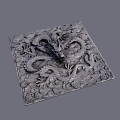 Square Relief Carving With Intricate Dragon Pattern And Cloud Motifs