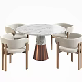 Modern Round Marble Dining Table With Copper Base And Beige Chairs 3d model