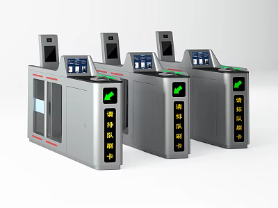 Public Facility Turnstiles With Display Screens Green Arrows And Queue Card System 3d model