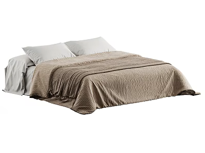 Modern Double Bed Interior With White Pillows Brown Blanket And Soft Linen Sheets 3d model