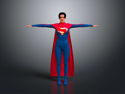 Superman in Blue Suit and Red Cape With Red S Symbol Arms Outstretched Standing Pose 3d model