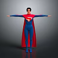 Superman in Blue Suit and Red Cape With Red S Symbol Arms Outstretched Standing Pose