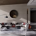 Modern Living Room Interior With L Shaped Sofa Circular Wall Art And Floor Lamp