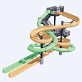 Thrilling Multi Level Spiral Water Slide With Green And Orange Slides And Platforms