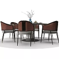 Modern Round Dining Table Set With Upholstered Chairs And Decorative Vase 3d model