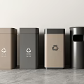 Different Colored Trash Bins For Waste Sorting With Recycling Symbols Indoor