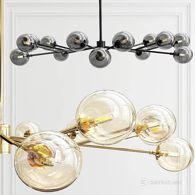 Elegant Modern Glass Globe Chandelier With Brass Frame And Transparent Glass Shades 3d model 