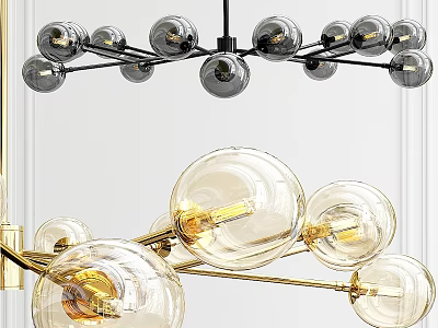 Elegant Modern Glass Globe Chandelier With Brass Frame And Transparent Glass Shades 3d model