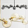 Elegant Modern Glass Globe Chandelier With Brass Frame And Transparent Glass Shades