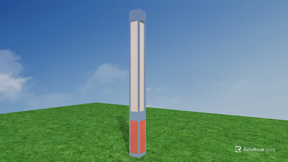 Outdoor Light on Green Grassland with Blue Gray Top Bottom White Glowing Part Red Decoration 3d model 