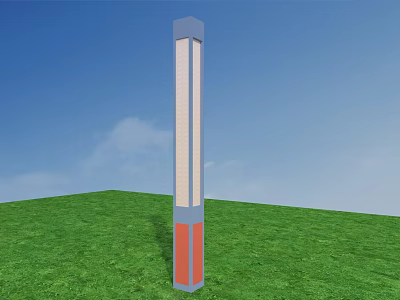 Outdoor Light on Green Grassland with Blue Gray Top Bottom White Glowing Part Red Decoration 3d model