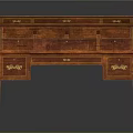 Vintage Wooden Desk With Carved Details Drawers And Golden Legs Design