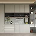 Modern Wine Cabinet Design With Glass Door Storage Wine Bottles Glasses And Marble Backsplash