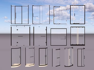Transparent Glass Doors in Various Styles Against Blue Sky Background 3d model