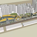 Modern Commercial Street Featuring Multi Story Glass Buildings Street Cars And Greenery