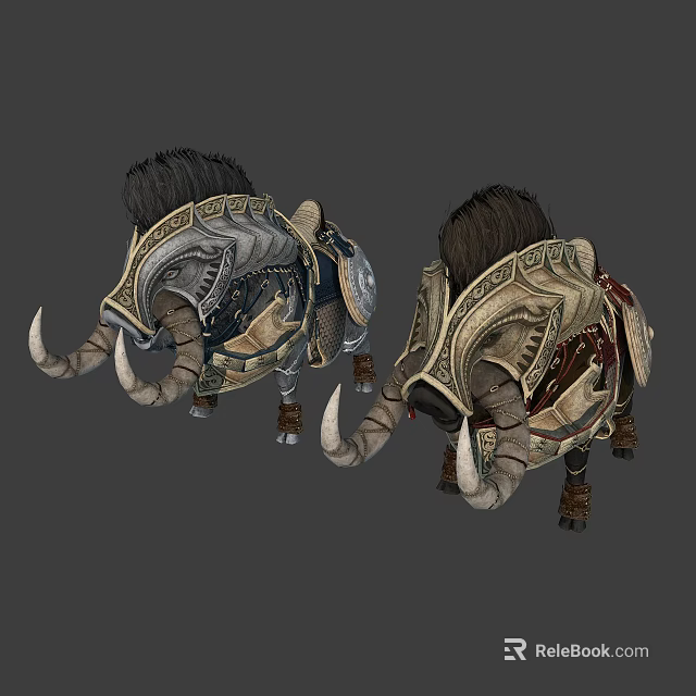 Fantasy Rider And Horned Mount Creature With Fur Ornate Saddle 3d model 