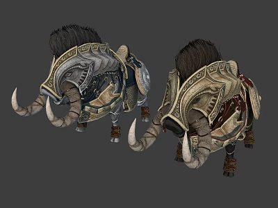Fantasy Rider And Horned Mount Creature With Fur Ornate Saddle 3d model