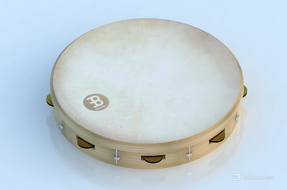Traditional Wooden Frame Drum With Remo Natural Drumhead And Metal Hardware 3d model 