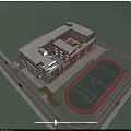 Modern School Building With Courtyard Design Roof Activity Area And Sports Field