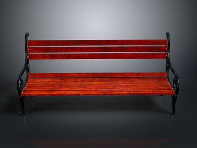 Stylish Red Wooden Bench With Black Metal Armrests And Classic Design For Home Decor 3d model