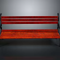 Stylish Red Wooden Bench With Black Metal Armrests And Classic Design For Home Decor