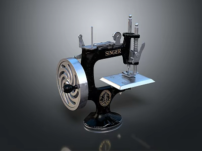 Vintage Singer Sewing Machine With Classic Black Body And Silver Mechanical Parts 3d model