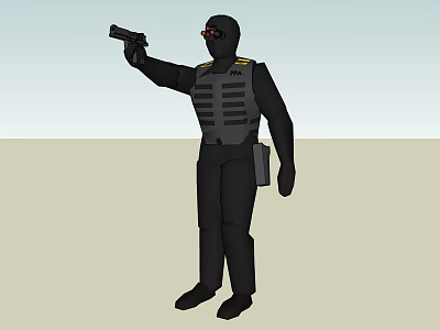 Tactical Game Character in Black Outfit with Goggles and Tactical Vest Holding Gun 3d model