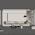 Modern Living Room Interior With Beige Sofa Coffee Table And Minimalist Wall Design