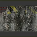 Concrete Barrier with Weathered Texture Yellow Stains and Red Metal Handles