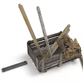 Rustic Wooden Storage Basket With Wooden Sticks Broken Wood Pieces And Metal Bolt
