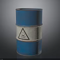 Vintage Blue Oil Barrel With White Stripe And Skull Hazard Symbol