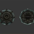 Ornate Octagonal Decorative Pieces With Green Glass And Gold Accents